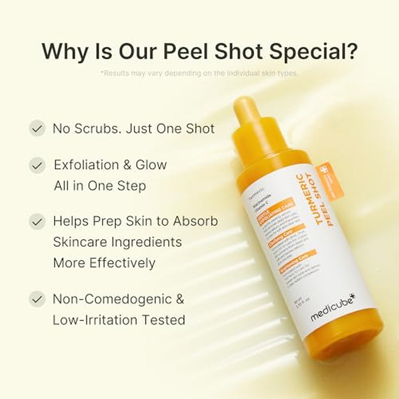 Peel & Wipe Clarifying Duo: Turmeric Peel Shot & Kojic Acid Toner Pads | Gentle Exfoliation & Texture Refining Routine | Ideal for Soothing, Balancing, Smoothing Uneven Skin Tone & Texture