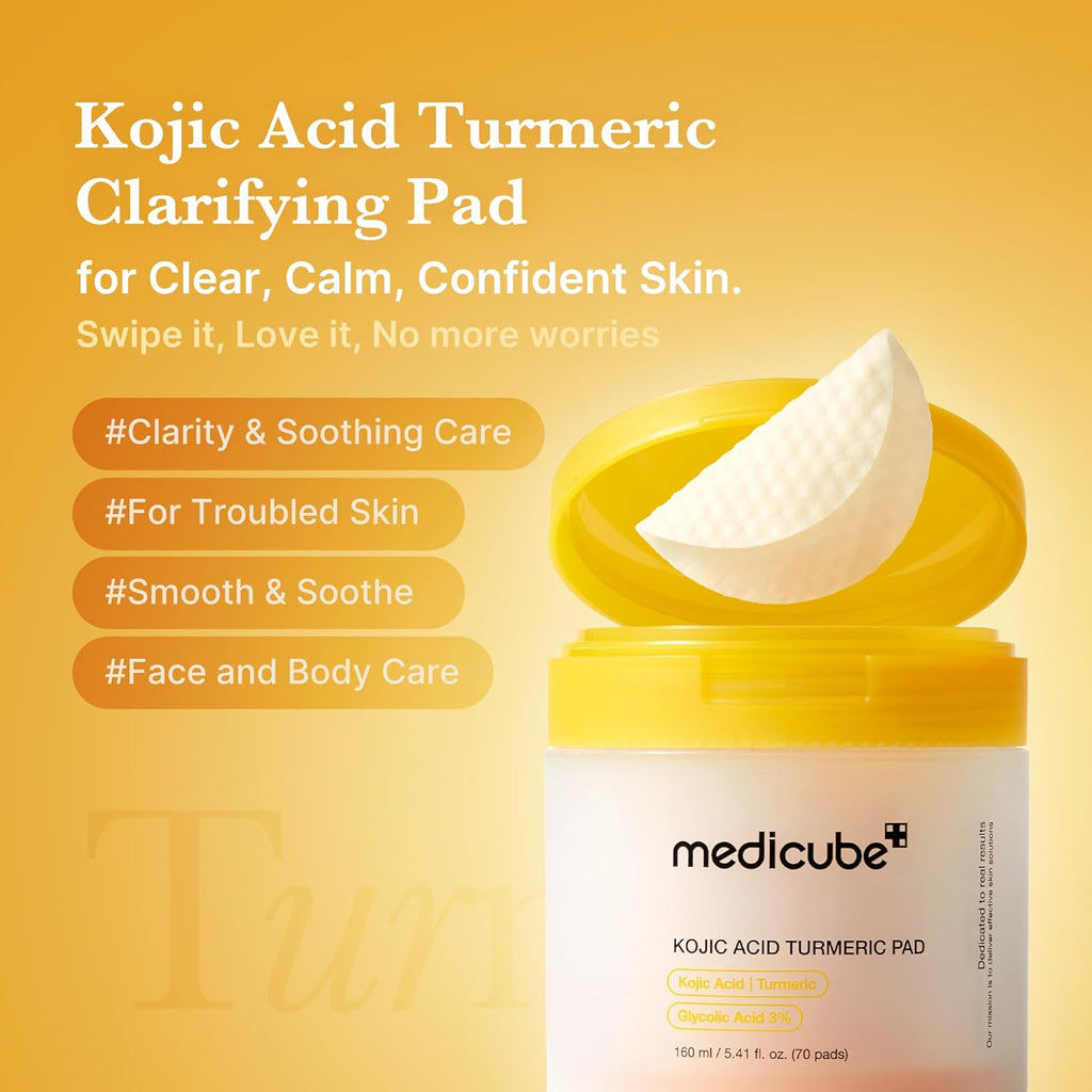 Peel & Wipe Clarifying Duo: Turmeric Peel Shot & Kojic Acid Toner Pads | Gentle Exfoliation & Texture Refining Routine | Ideal for Soothing, Balancing, Smoothing Uneven Skin Tone & Texture
