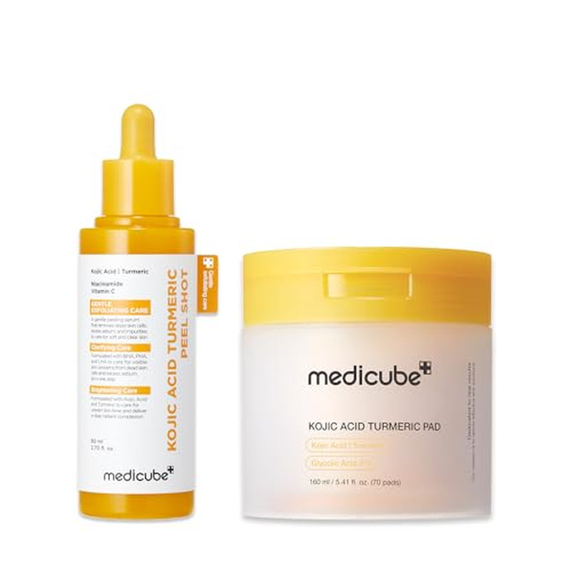 Peel & Wipe Clarifying Duo: Turmeric Peel Shot & Kojic Acid Toner Pads | Gentle Exfoliation & Texture Refining Routine | Ideal for Soothing, Balancing, Smoothing Uneven Skin Tone & Texture