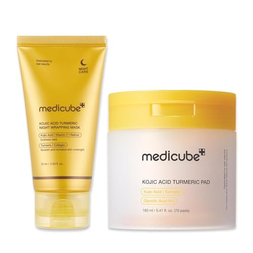 Kojic Acid Prep and Seal Duo for Troubled Skin: Kojic Acid Turmeric Overnight Wrapping Peel off Mask 2.0 and Kojic Acid Turmeric Clarifying Toner Pad